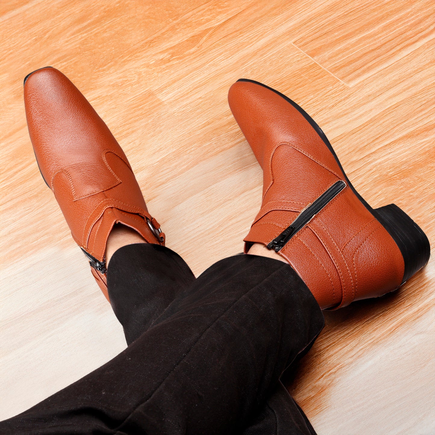 BXXY 2 Inch Height Increasing Office Wear Zipper and Buckle Boots