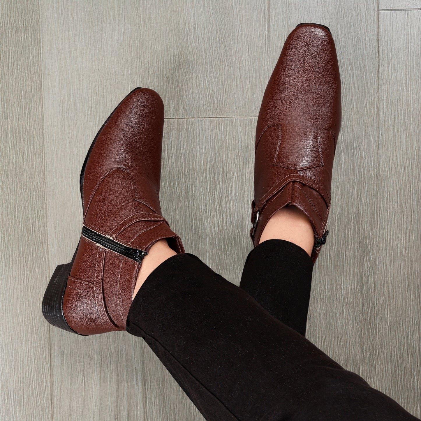 BXXY 2 Inch Height Increasing Office Wear Zipper and Buckle Boots