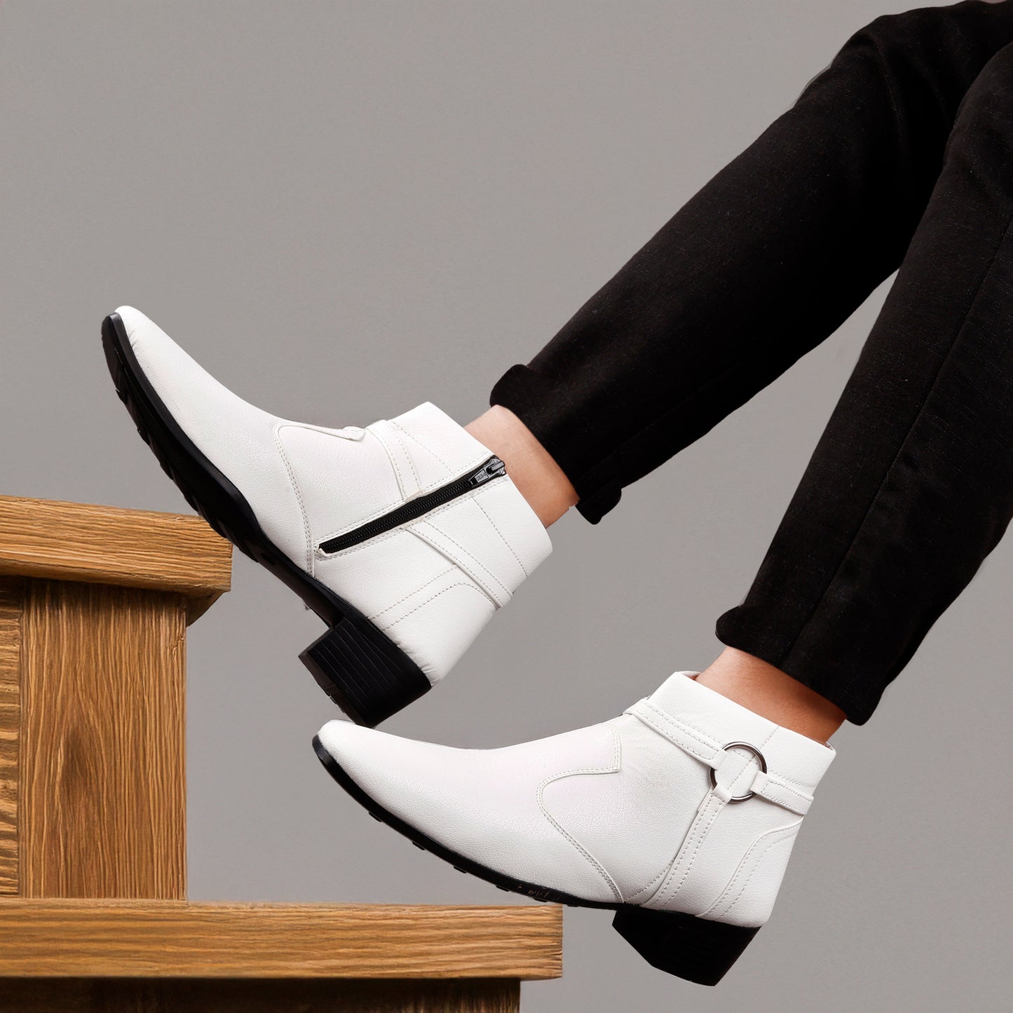 BXXY 2 Inch Height Increasing Office Wear Zipper and Buckle Boots