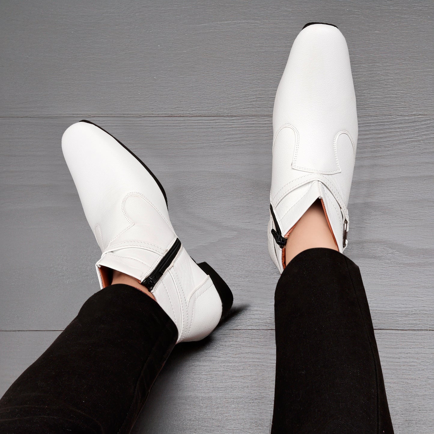 BXXY 2 Inch Height Increasing Office Wear Zipper and Buckle Boots