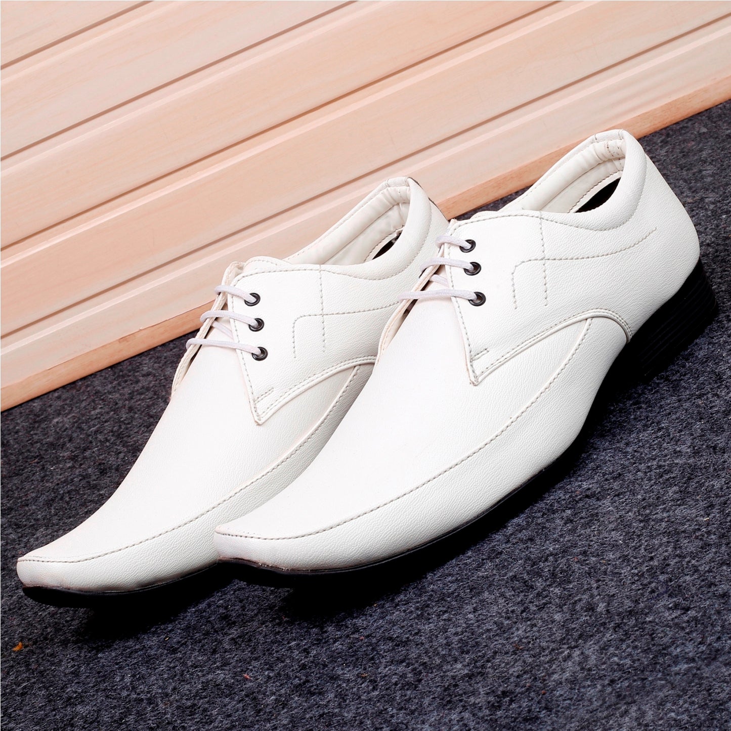 Men/s Derby Faux Upper Office And Formal Wear Lace Up Black Shoes