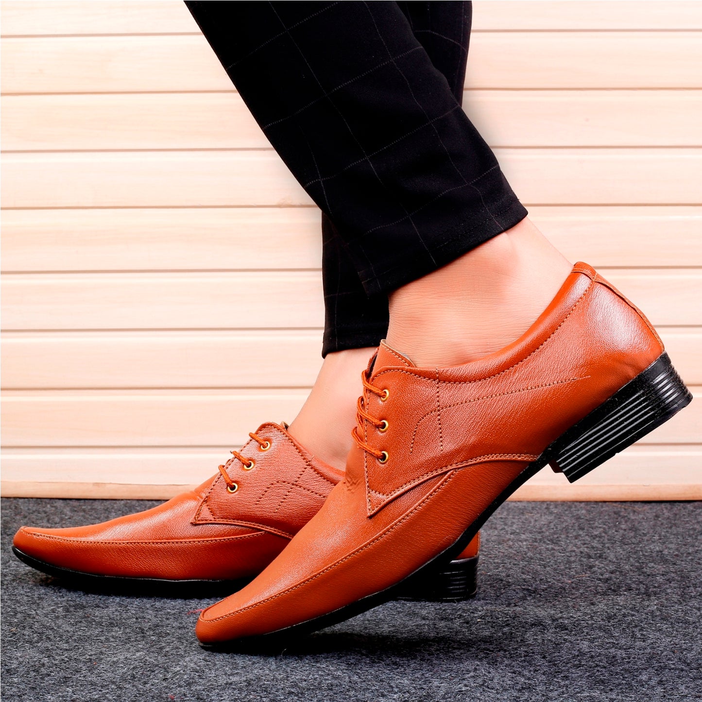 Men/s Derby Faux Upper Office And Formal Wear Lace Up Black Shoes