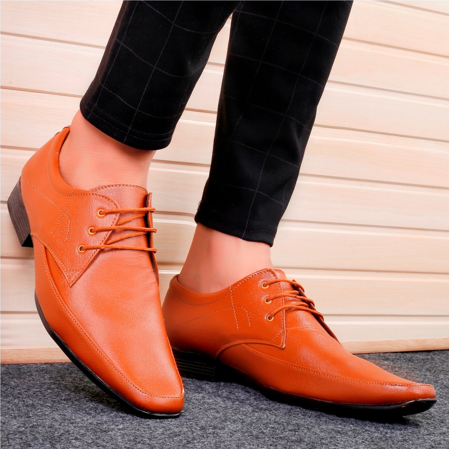 Men/s Derby Faux Upper Office And Formal Wear Lace Up Black Shoes