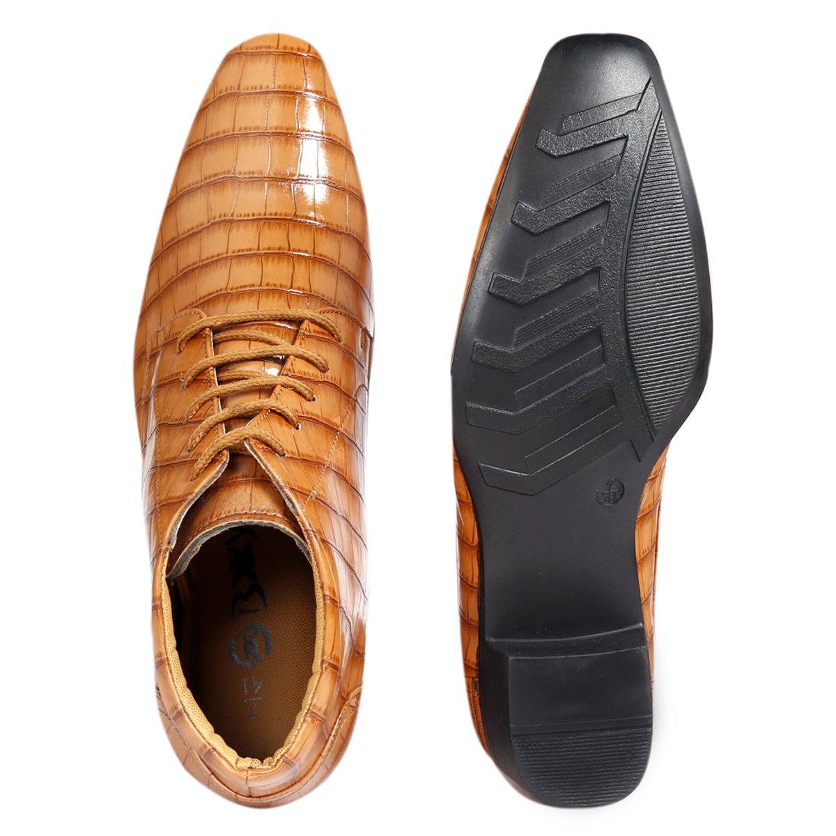 BXXY Men Height Increasing Faux Leather Material Formal Crocodile Style Lace-Up Boots on Cuban Sole