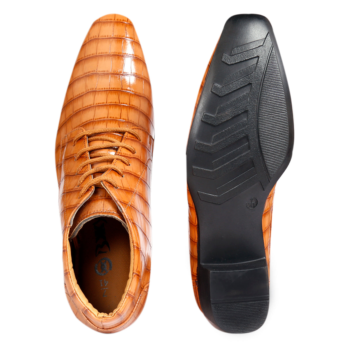 BXXY Men Height Increasing Faux Leather Material Formal Crocodile Style Lace-Up Boots on Cuban Sole