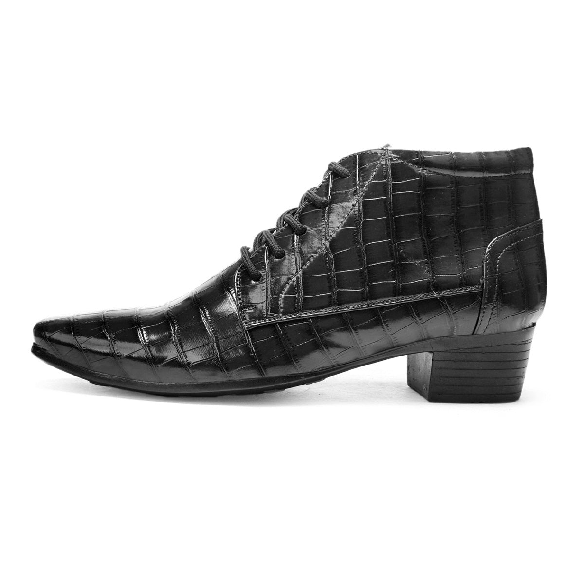BXXY Men Height Increasing Faux Leather Material Formal Crocodile Style Lace-Up Boots on Cuban Sole