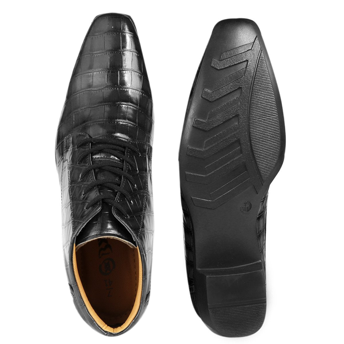 BXXY Men Height Increasing Faux Leather Material Formal Crocodile Style Lace-Up Boots on Cuban Sole