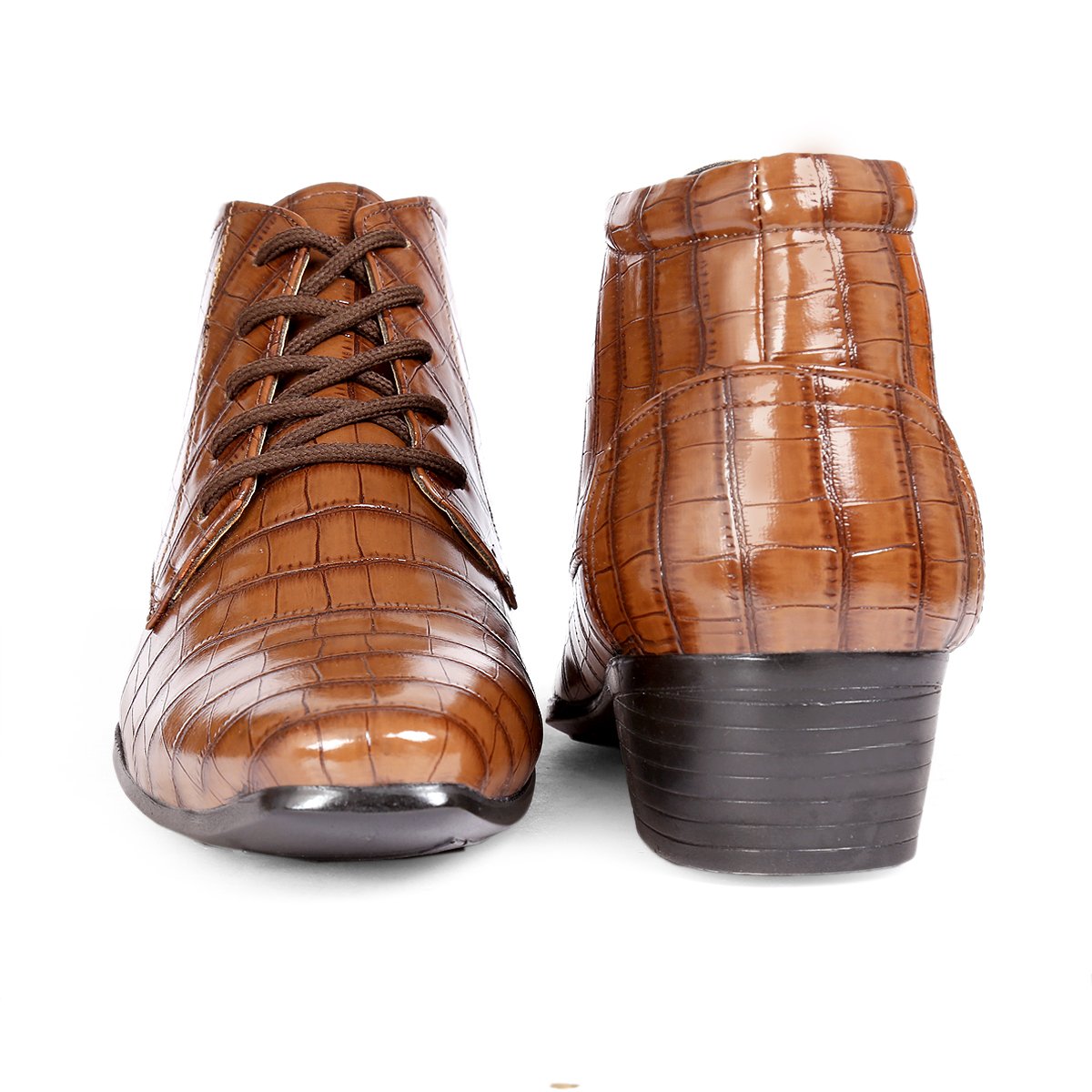 BXXY Men Height Increasing Faux Leather Material Formal Crocodile Style Lace-Up Boots on Cuban Sole
