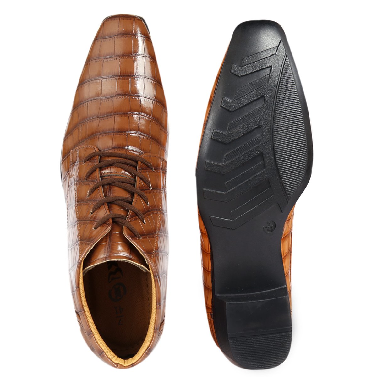 BXXY Men Height Increasing Faux Leather Material Formal Crocodile Style Lace-Up Boots on Cuban Sole