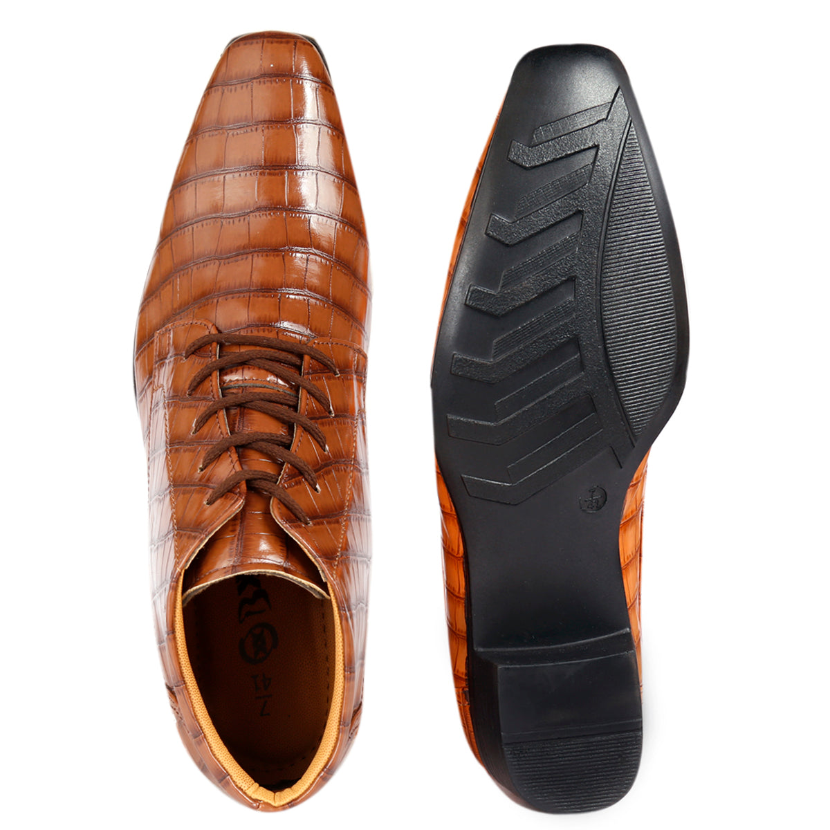 BXXY Men Height Increasing Faux Leather Material Formal Crocodile Style Lace-Up Boots on Cuban Sole