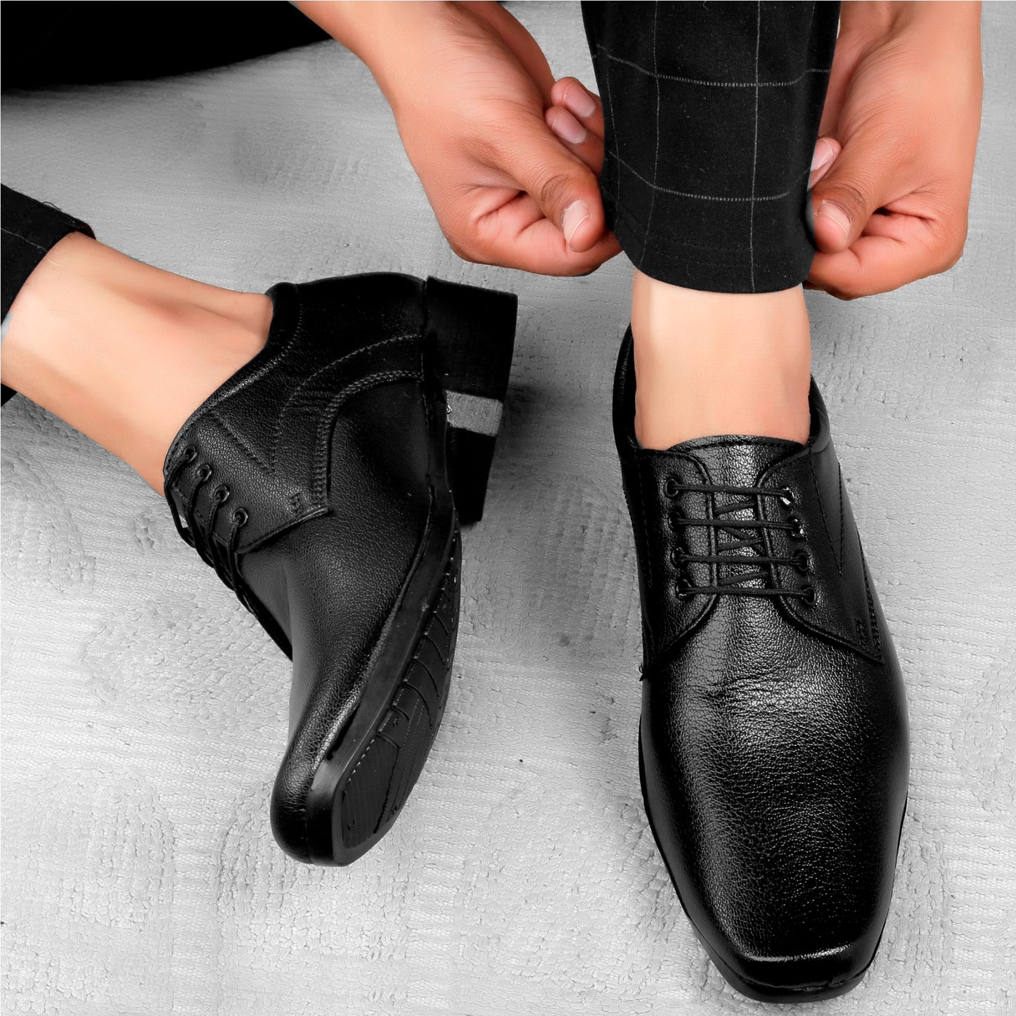 Men/s Formal Derby Faux Upper Office Wear Lace Up Black Shoes