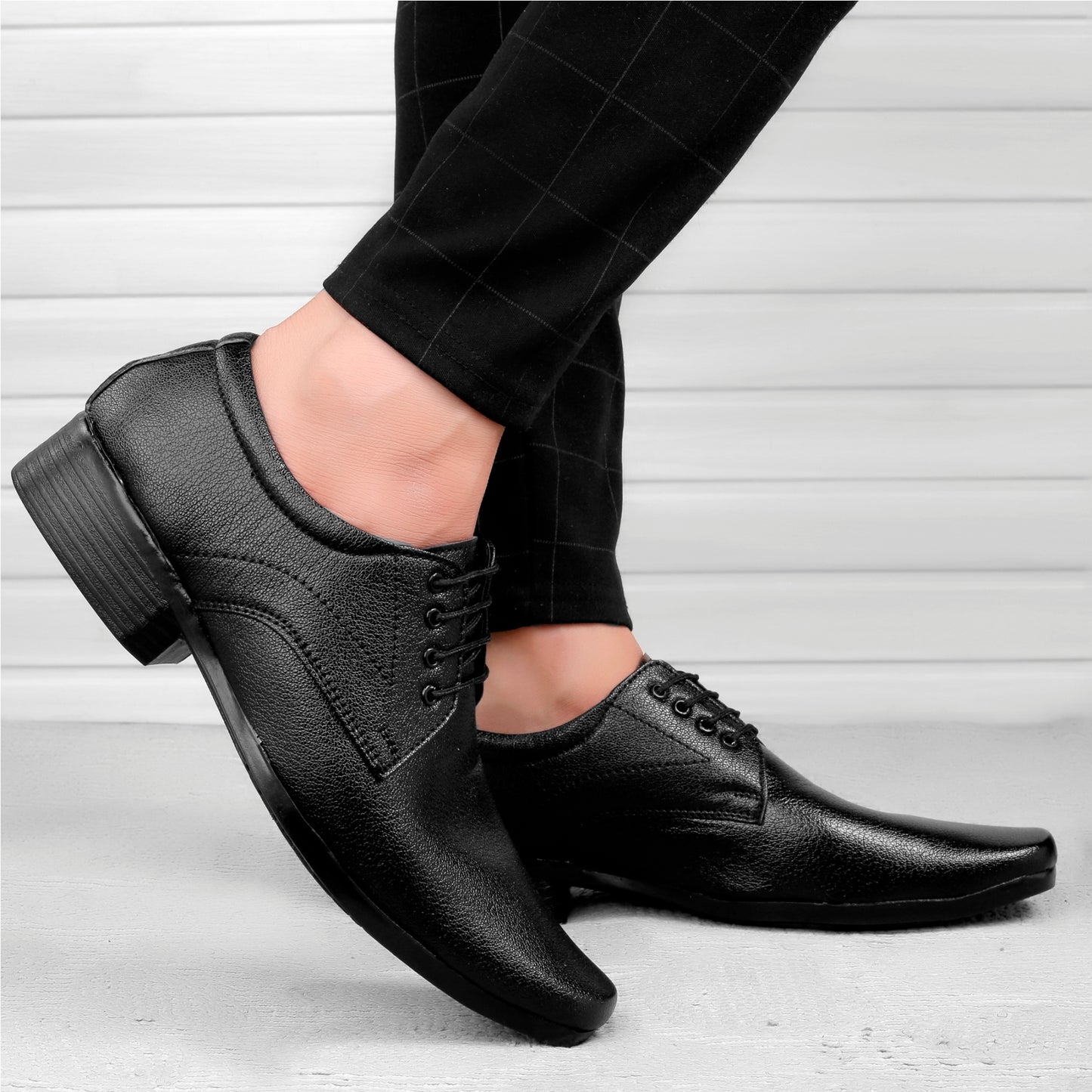 Men/s Formal Derby Faux Upper Office Wear Lace Up Black Shoes