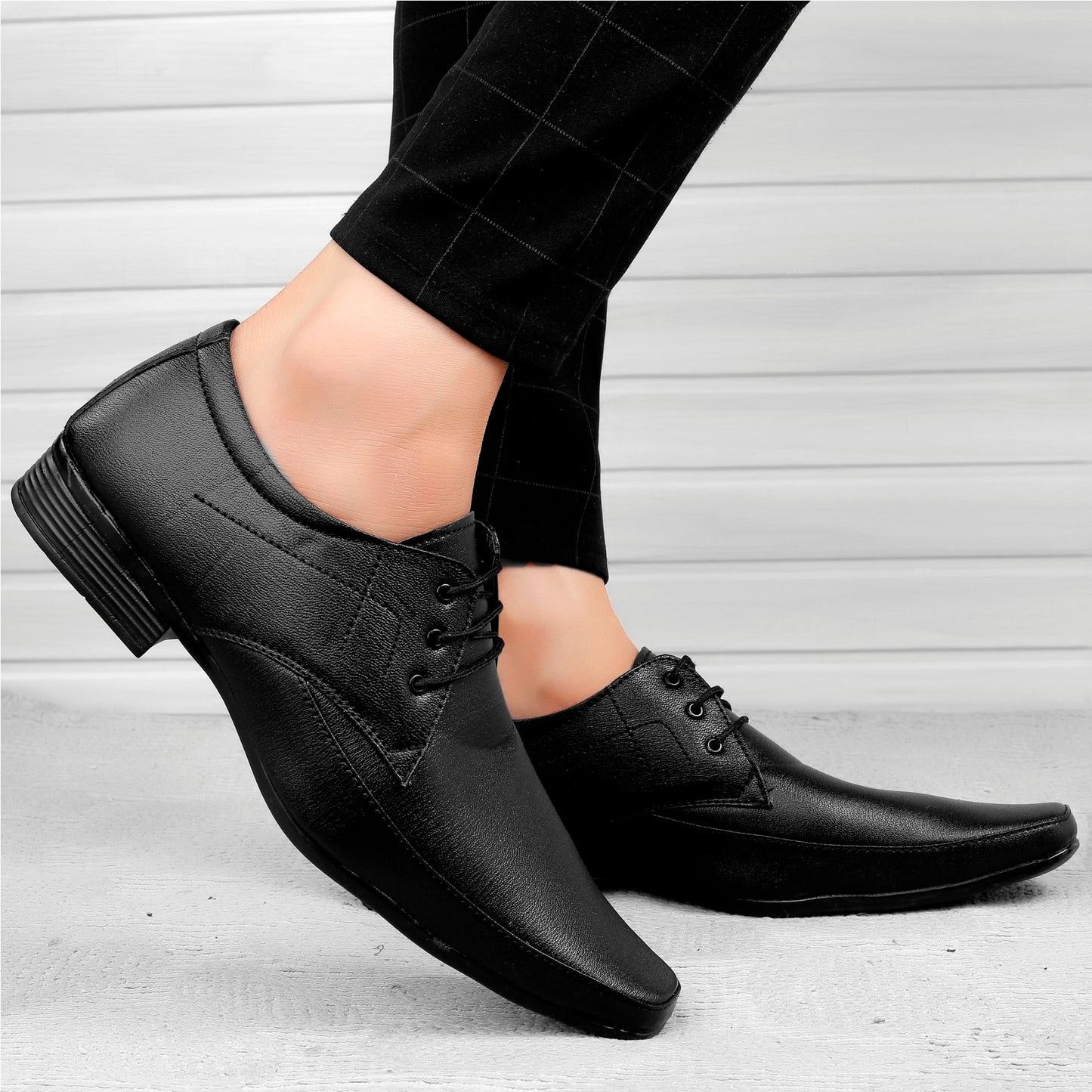 Men/s Derby Faux Upper Office And Formal Wear Lace Up Black Shoes