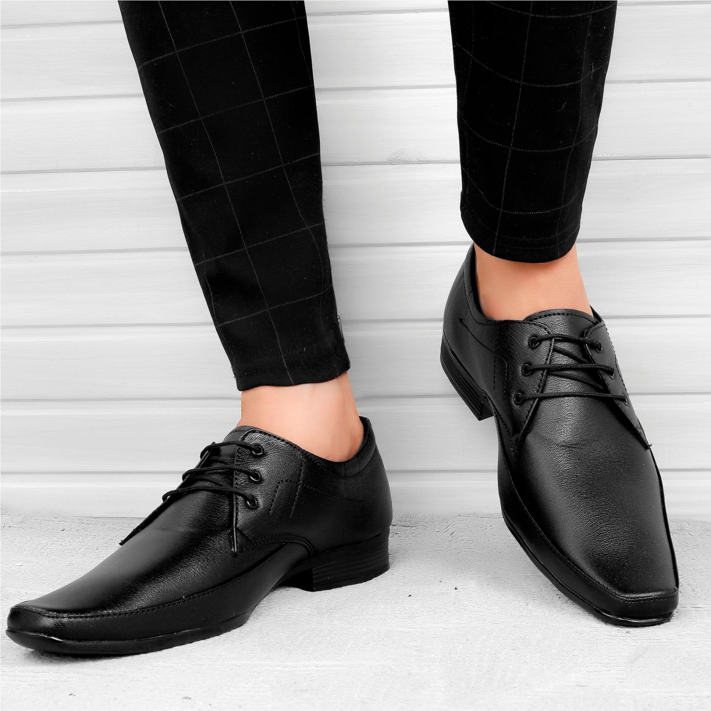Men/s Derby Faux Upper Office And Formal Wear Lace Up Black Shoes