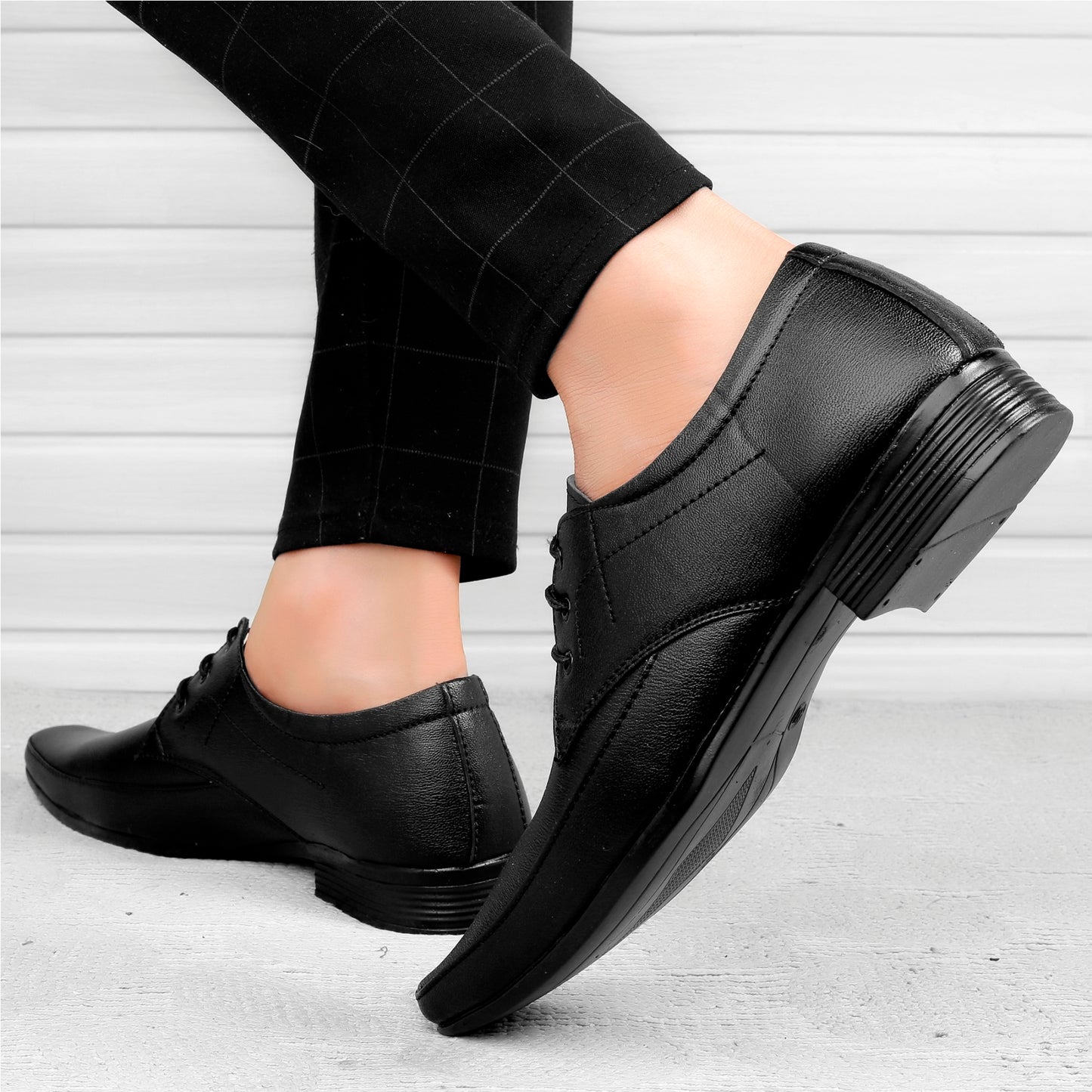 Men/s Derby Faux Upper Office And Formal Wear Lace Up Black Shoes