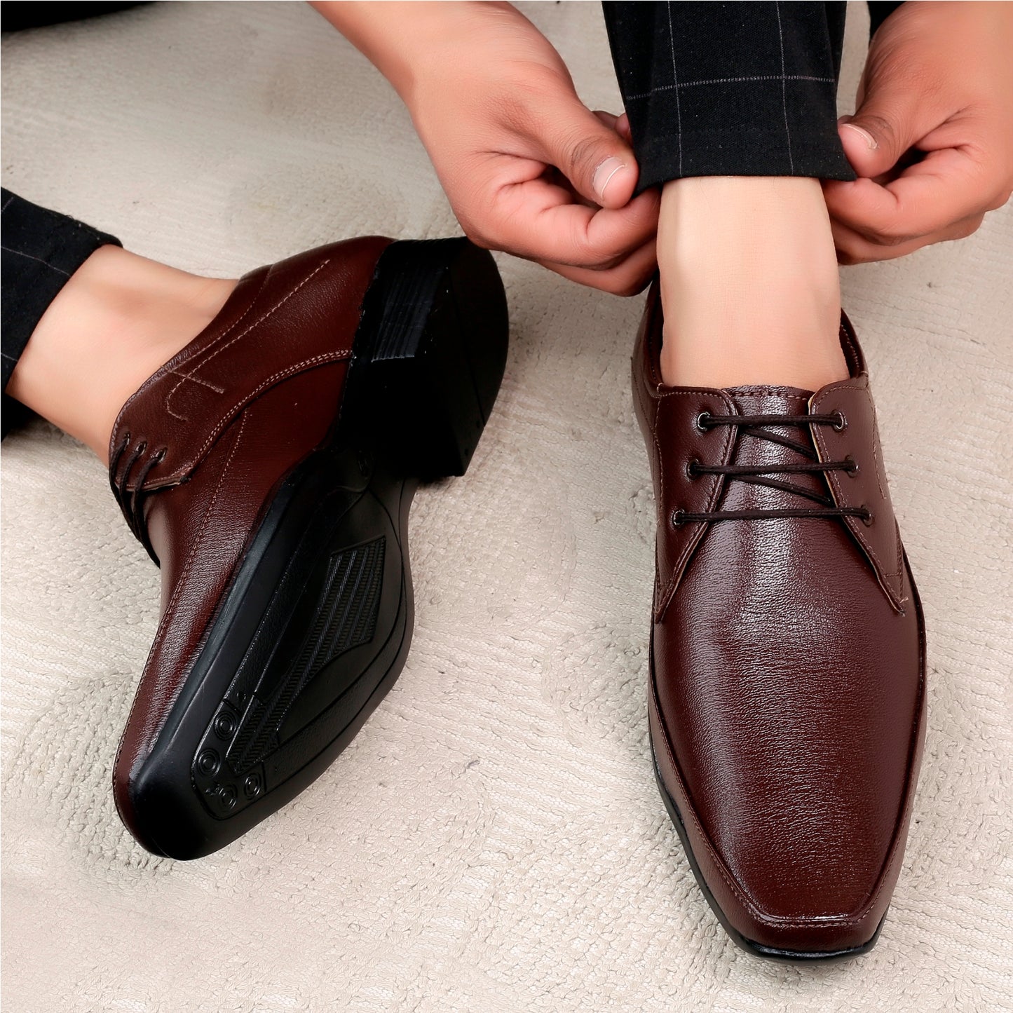 Men/s Derby Faux Upper Office And Formal Wear Lace Up Black Shoes