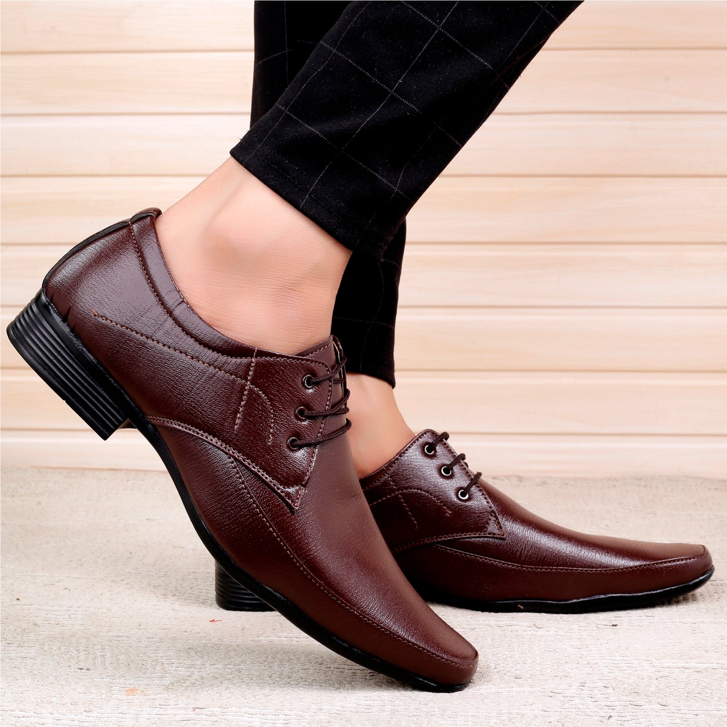Men/s Derby Faux Upper Office And Formal Wear Lace Up Black Shoes