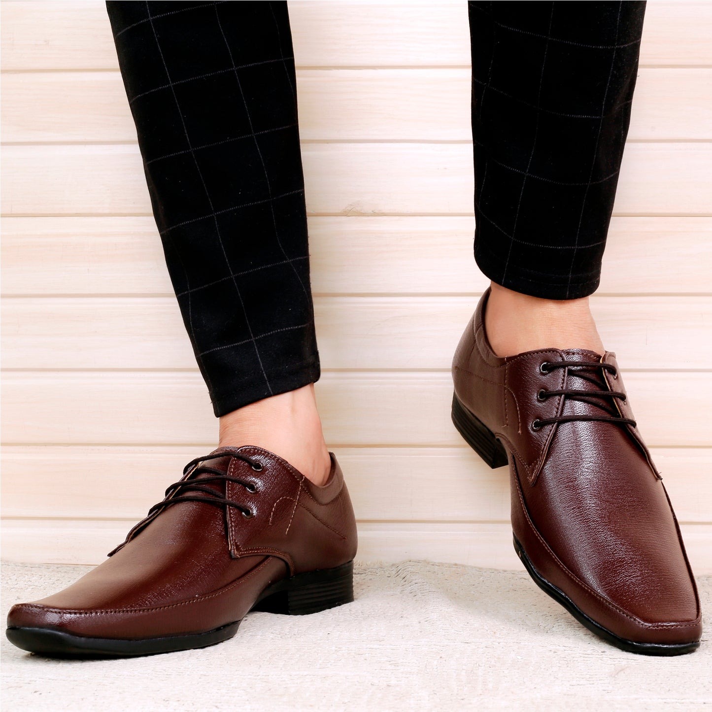 Men/s Derby Faux Upper Office And Formal Wear Lace Up Black Shoes