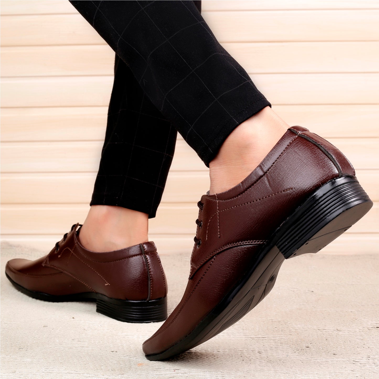 Men/s Derby Faux Upper Office And Formal Wear Lace Up Black Shoes