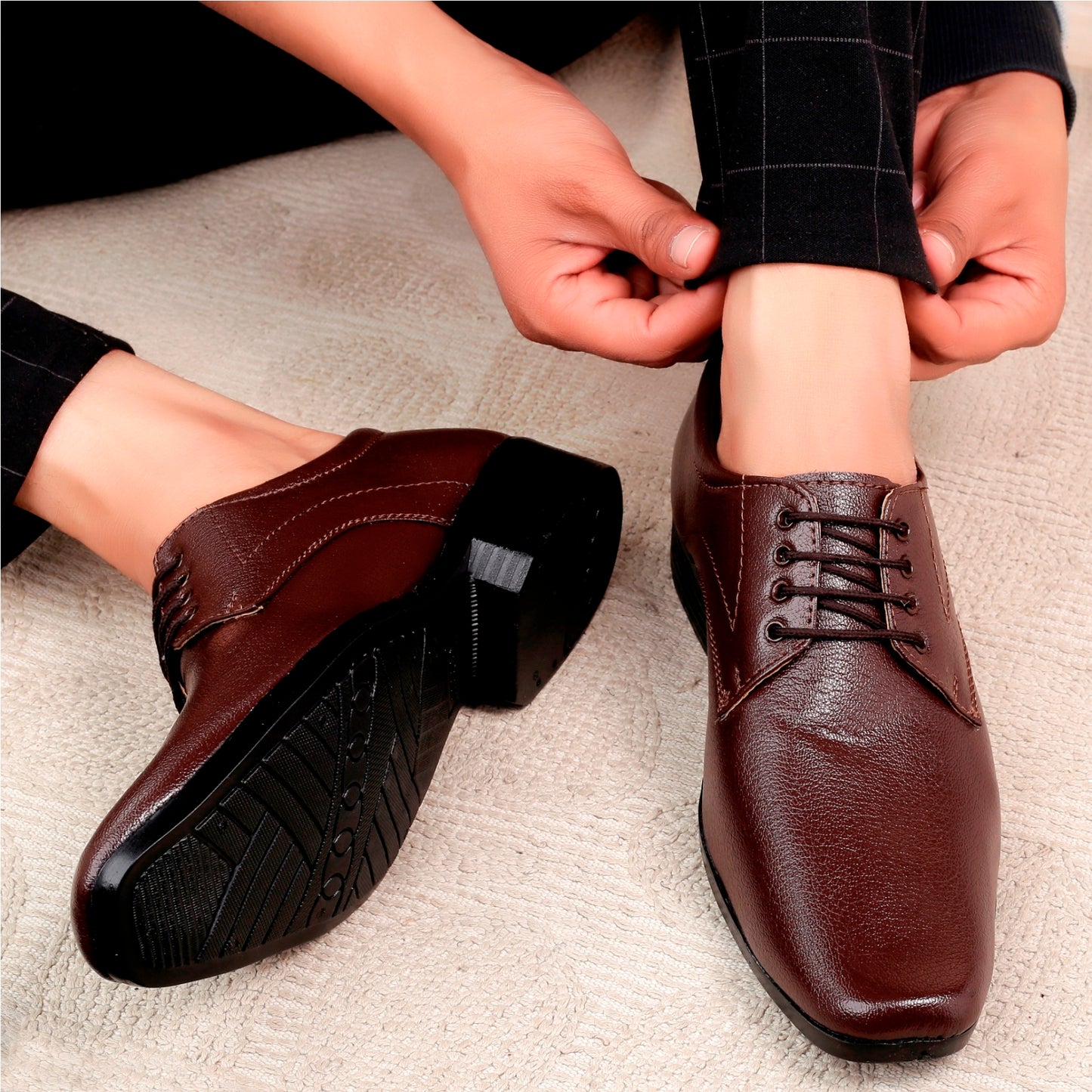 Men/s Formal Derby Faux Upper Office Wear Lace Up Black Shoes