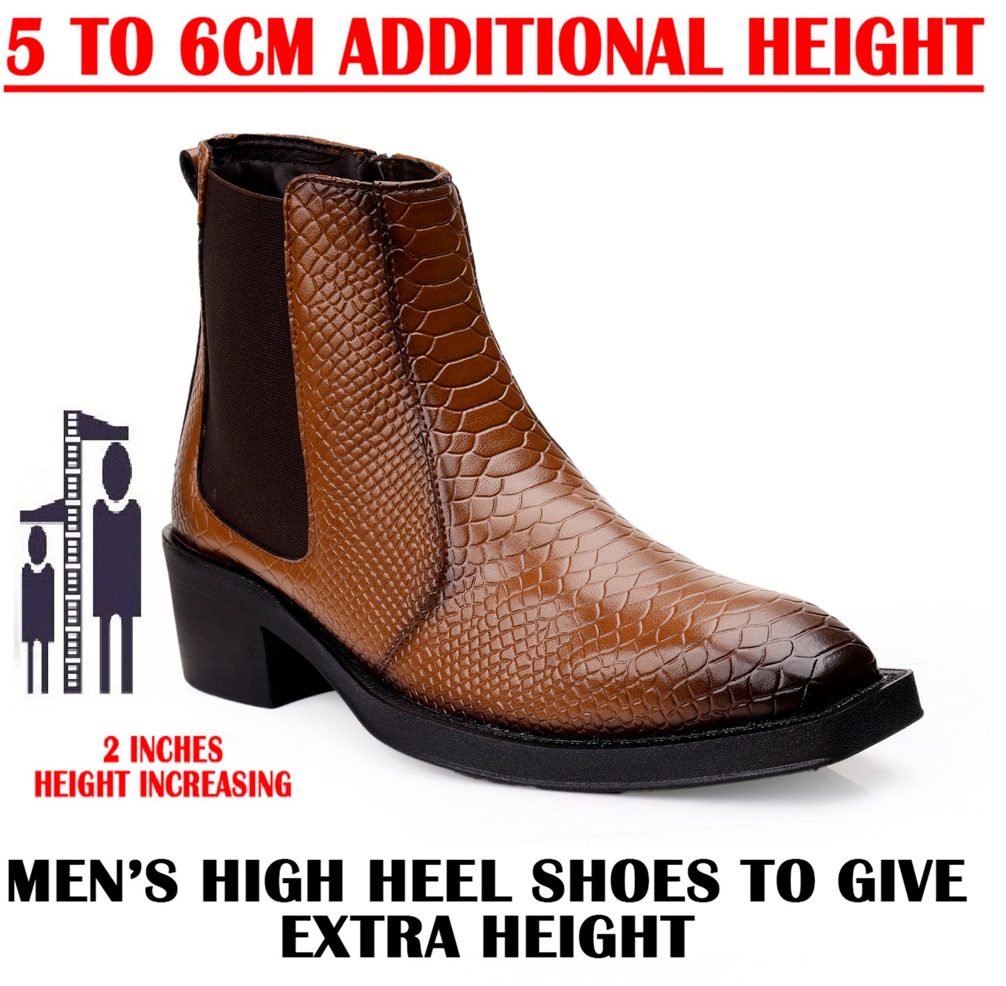 Men's Stylish 2-Inch Height Boosting Ankle Boots
