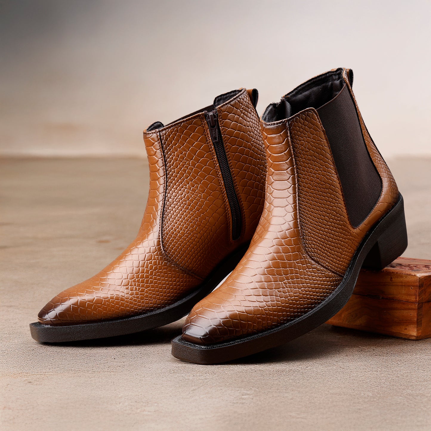 Men's Stylish 2-Inch Height Boosting Ankle Boots