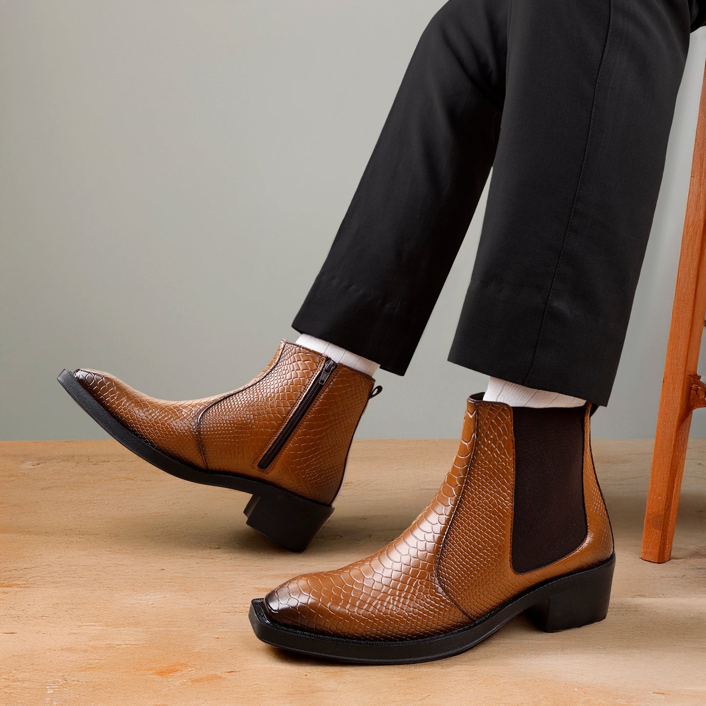 Men's Stylish 2-Inch Height Boosting Ankle Boots