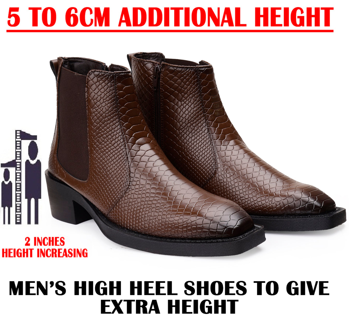 Men's Stylish 2-Inch Height Boosting Ankle Boots