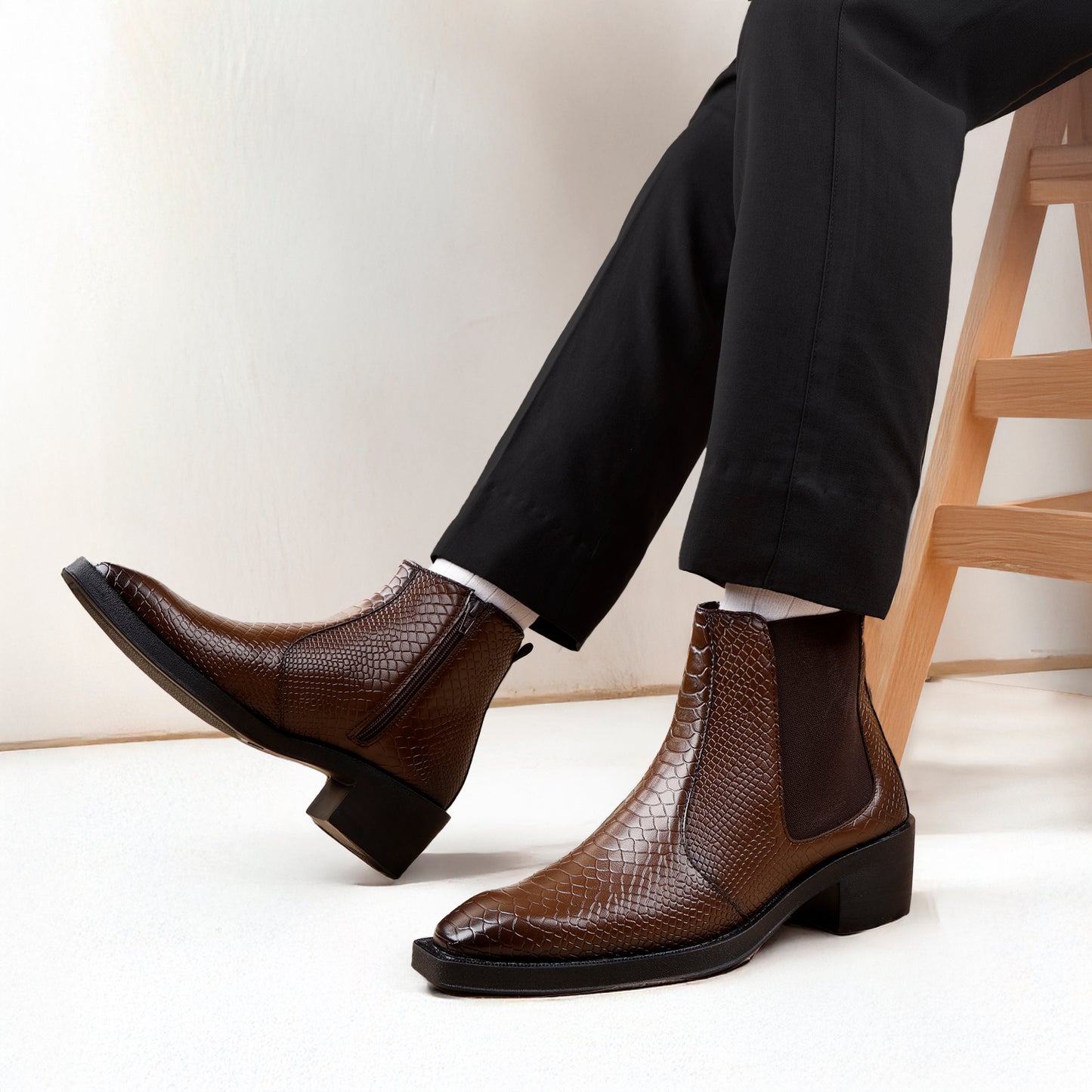Men's Stylish 2-Inch Height Boosting Ankle Boots