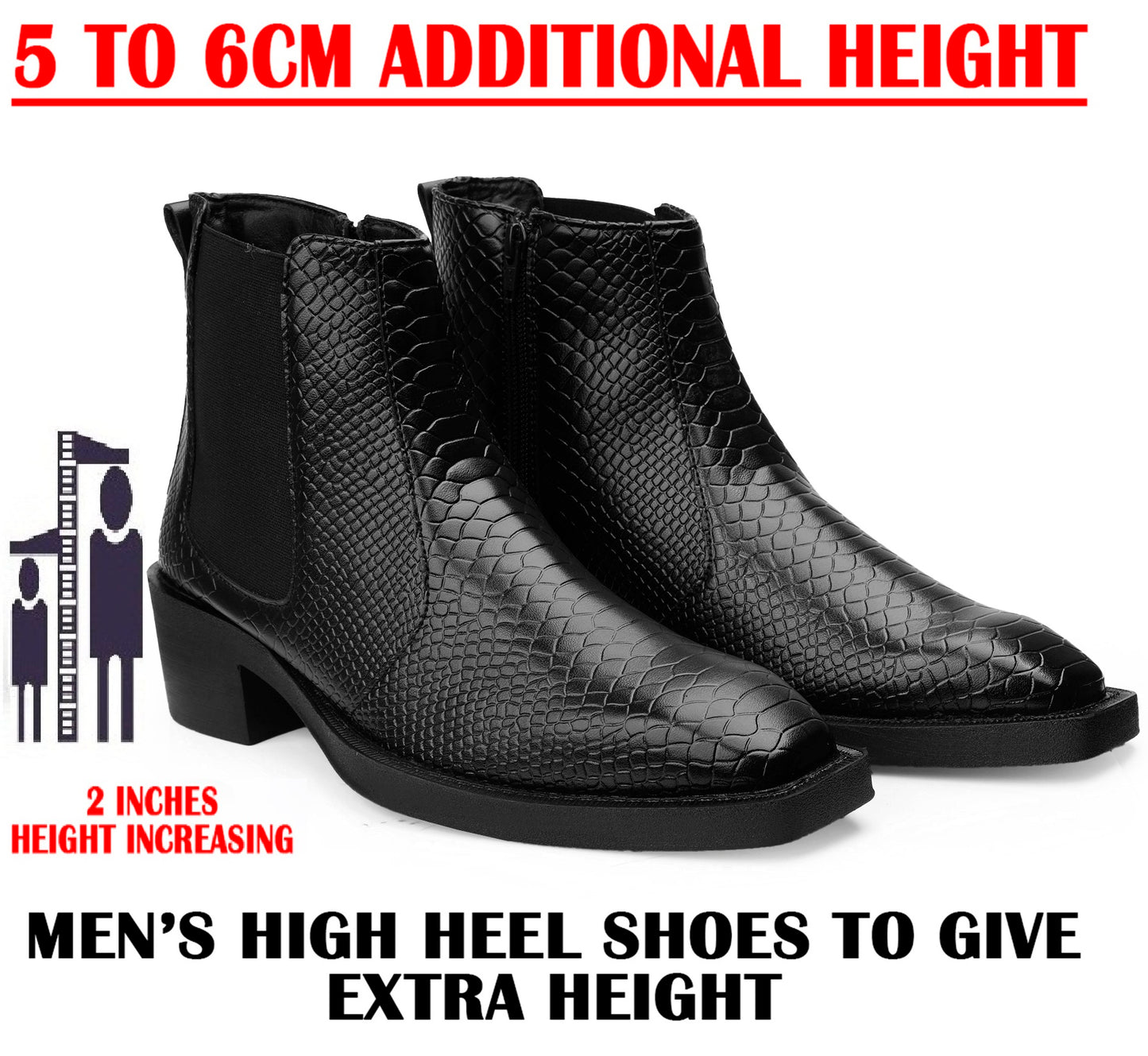 Men's Stylish 2-Inch Height Boosting Ankle Boots