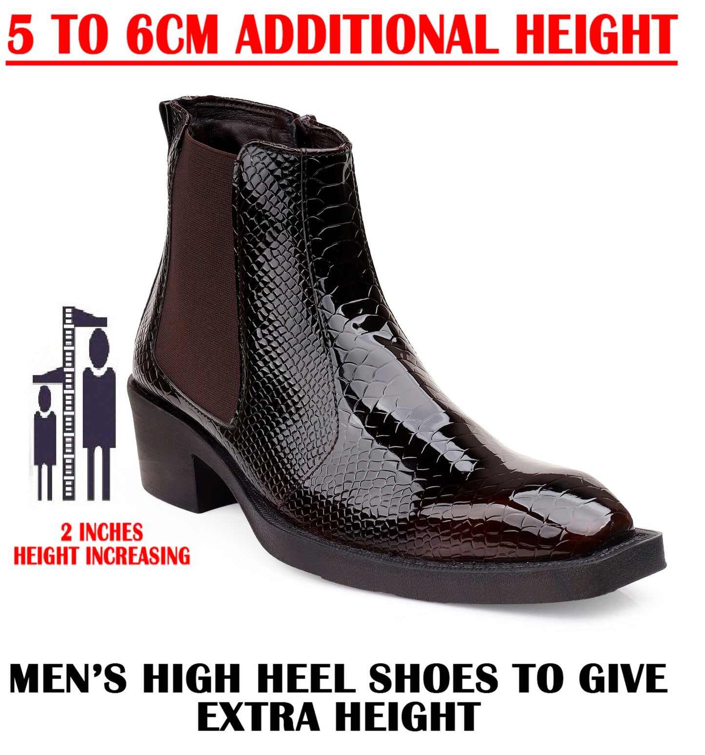 Men's Elevator Boots with 2 Inches Heel Height Boost