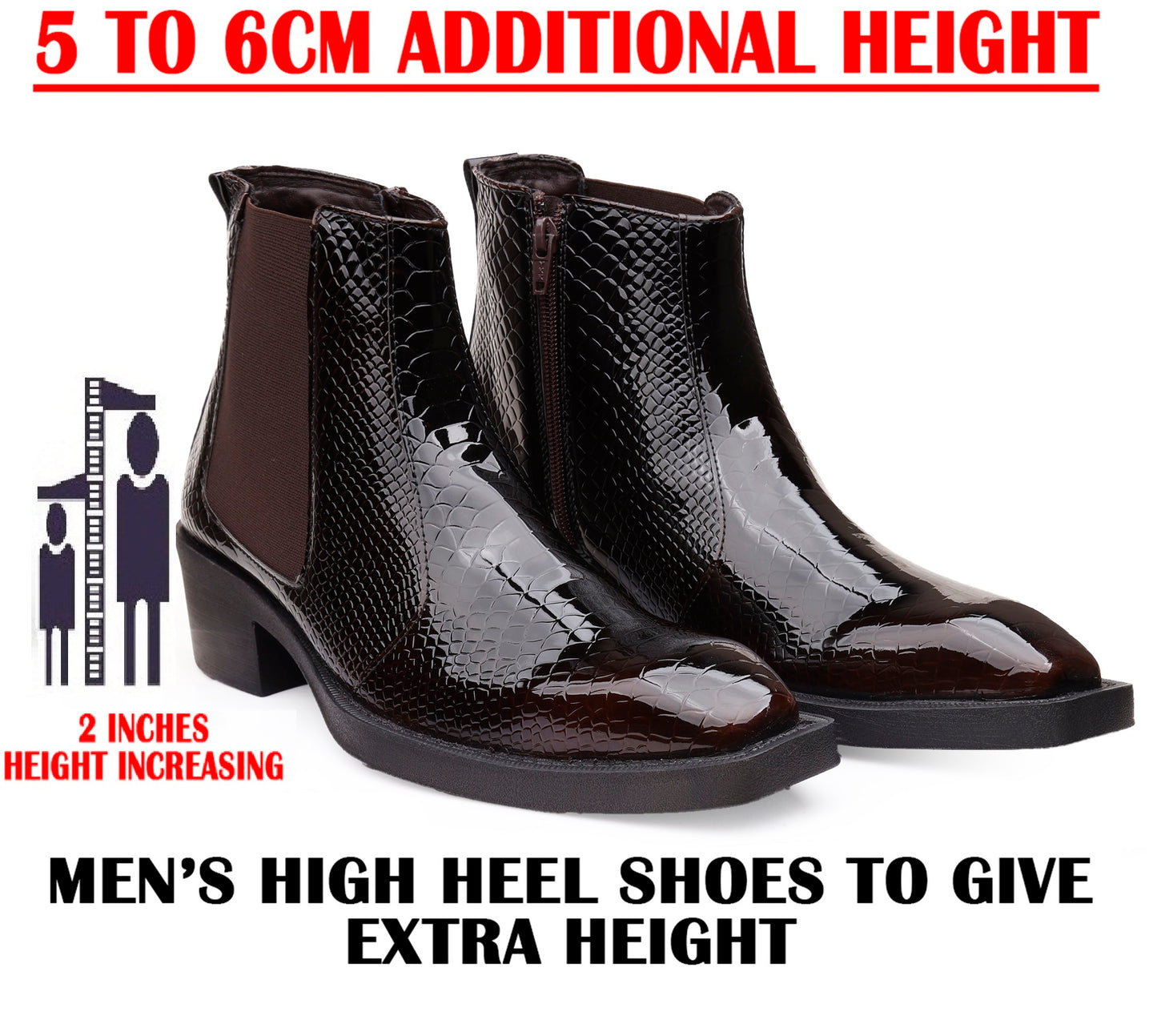 Men's Elevator Boots with 2 Inches Heel Height Boost