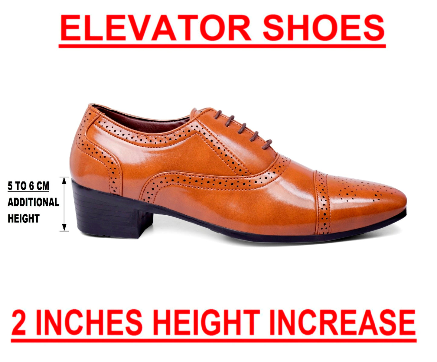Men's Height Increasing Faux Leather Oxford Semi Brogue Formal Lace-Up Shoes