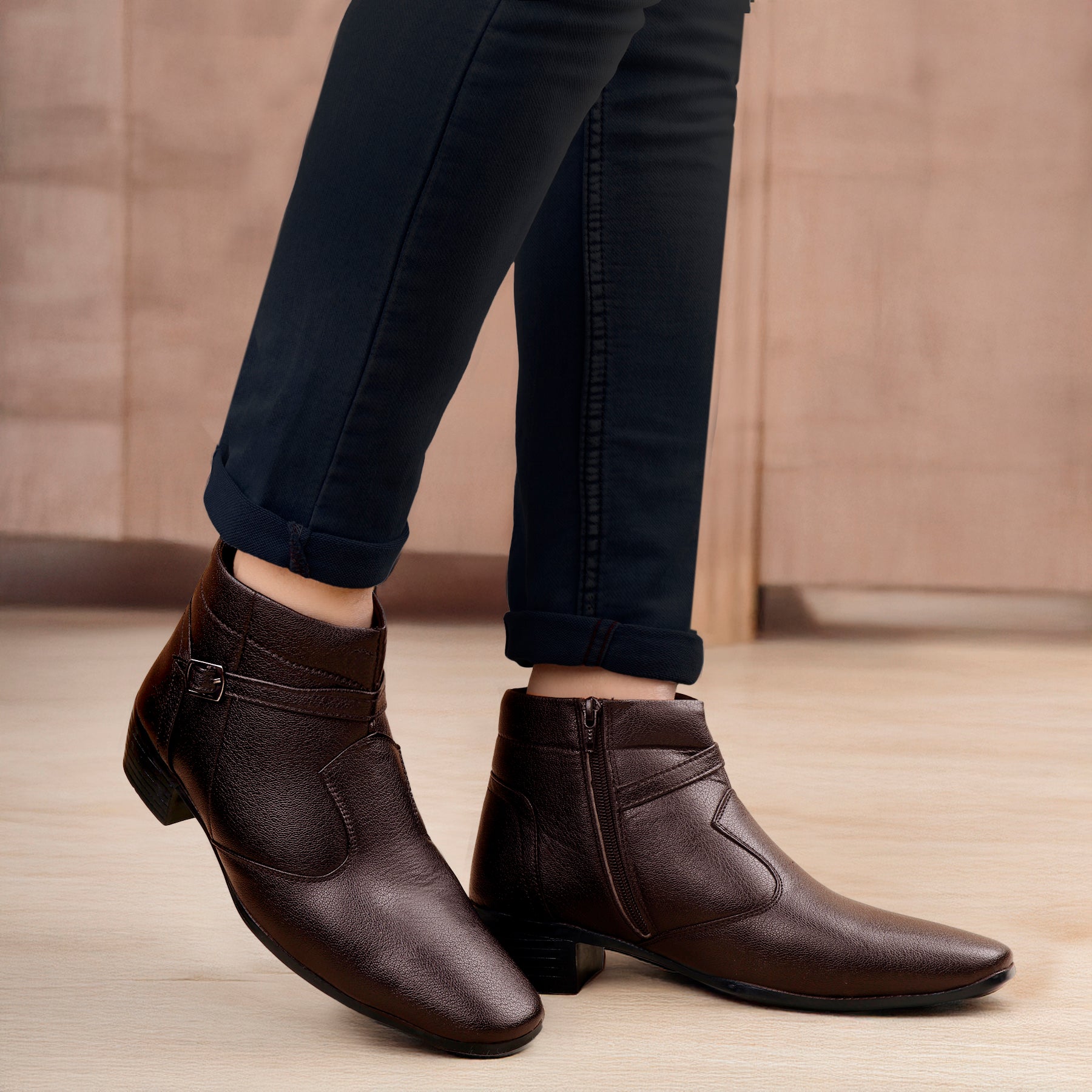 BXXY Inch Height Increasing Ankle Zipper Boots For Men