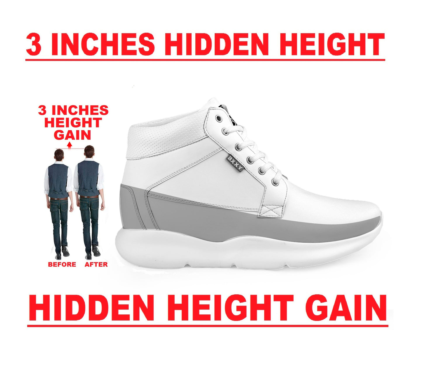 Bxxy's Men 3 Inch Hidden Height Increasing/Elevator Casual Lace-up Outdoor Sneaker Boot