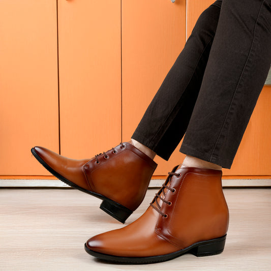 BXXY Men's Formal Lace-Up Boots with 3.5 Inch Hidden Height Increase