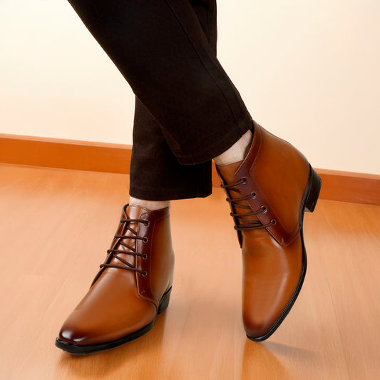 BXXY Men's Formal Lace-Up Boots with 3.5 Inch Hidden Height Increase
