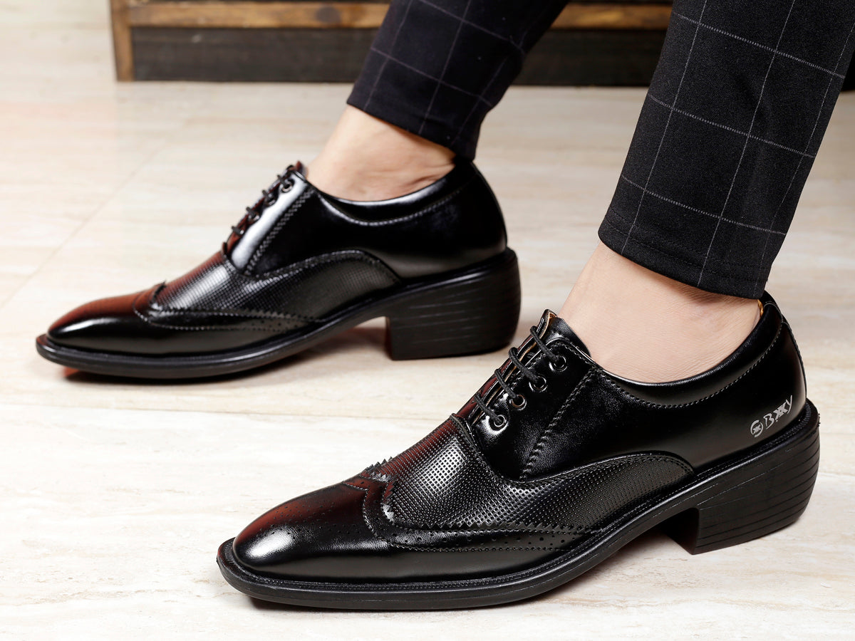 Men's Stylish Full Brogue Height Increasing Lace-up Shoes – BxxyShoes