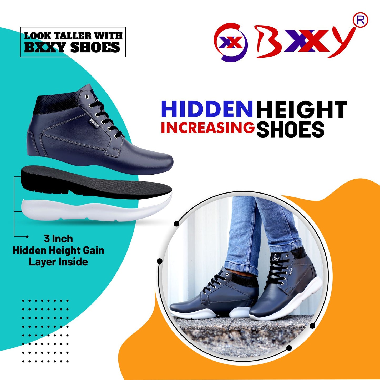 Bxxy's Men 3 Inch Hidden Height Increasing/Elevator Casual Lace-up Outdoor Sneaker Boot