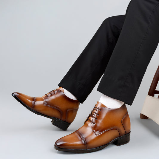 Men's Elevator Dress Shoes – 3.5 Inch (9CM) Height Increase - Tan