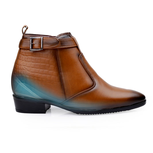 Executive Men’s Elevator Dress Boots – Hidden 9cm Height Boost - Tan