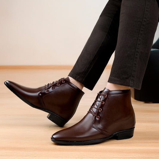 BXXY Men's 3.5 Inches Hidden Height Increasing Formal Lace-up Boot - Brown