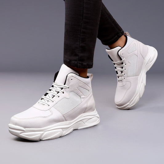 Men’s Hidden Height Shoes, 3 Inch Elevator Sneakers for Everyday Confidence - White