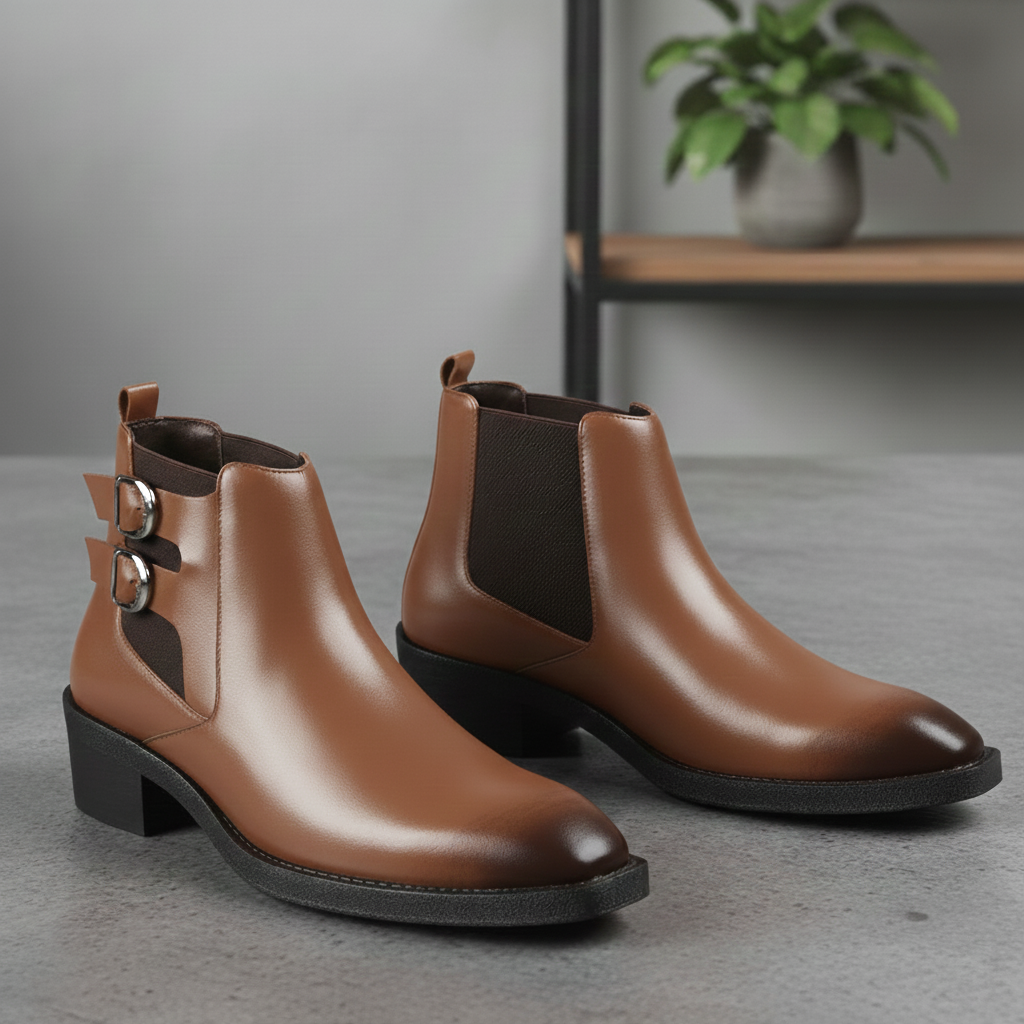 Men’s Chelsea Boots with 2-Inch Block Heel – Height Increasing Stylish Formal & Casual Boots