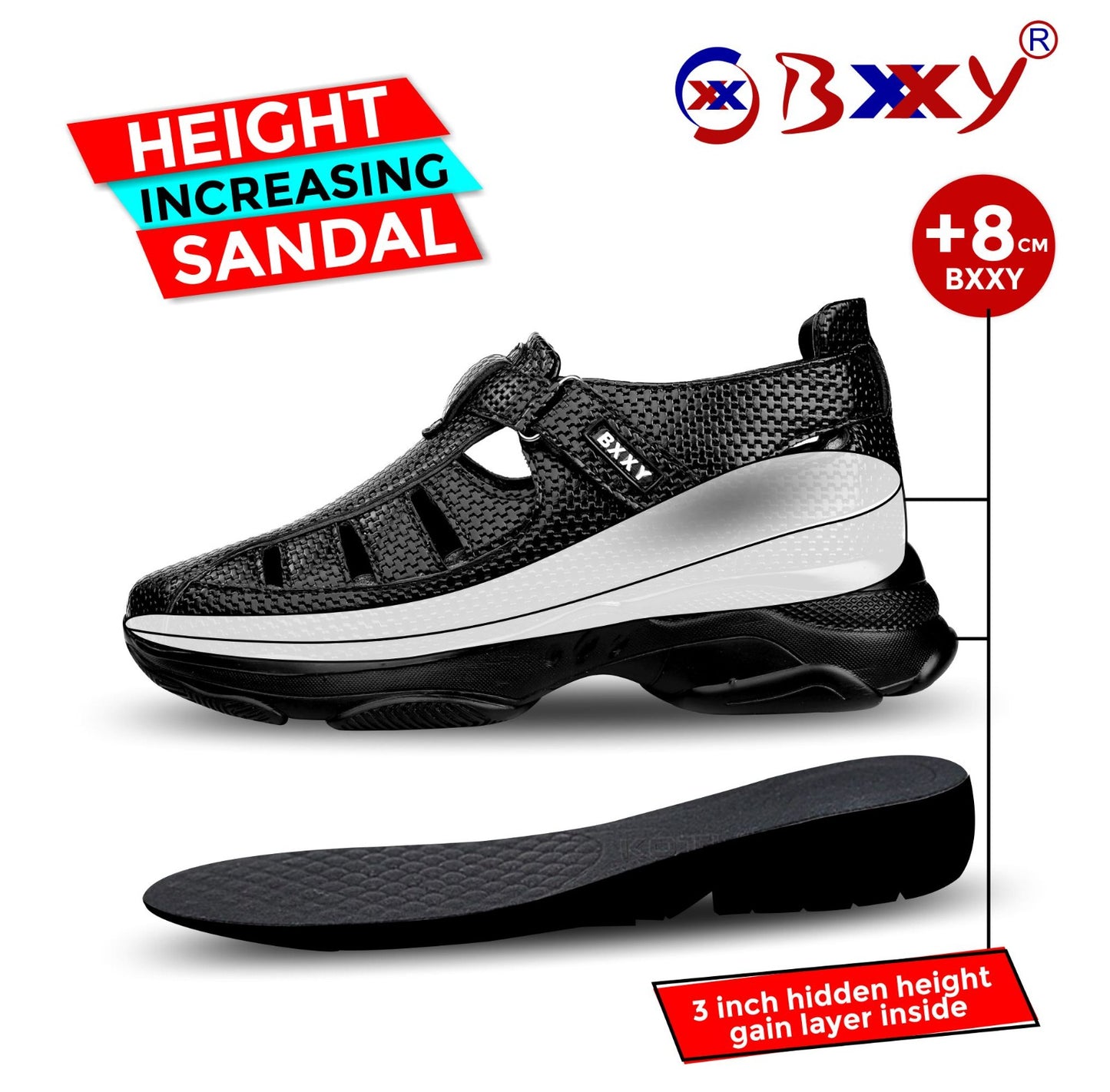 Men's 3 Inch Hidden Height Increasing Latest Casual Bxxy's Elevator Sandals