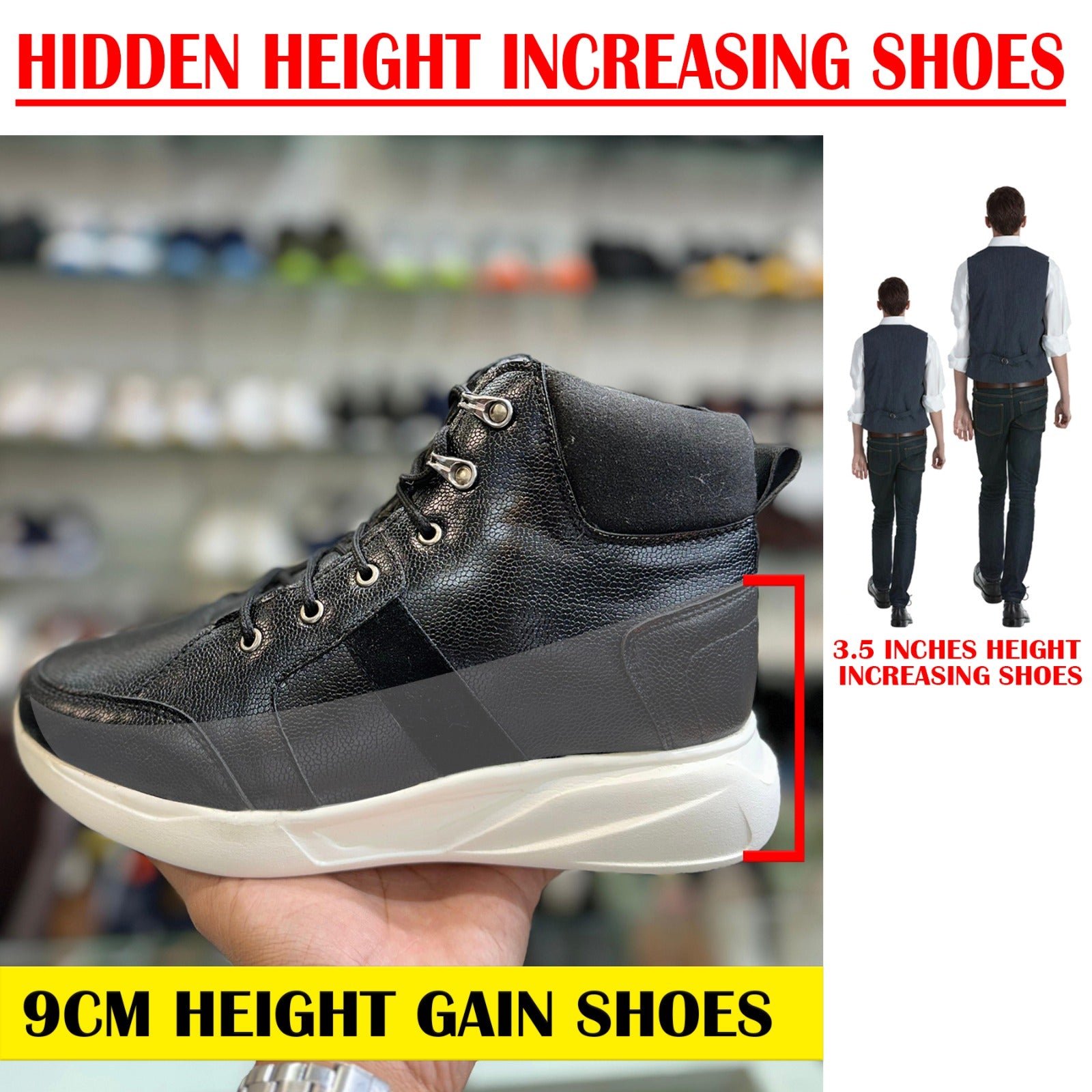 Men's Inches cm Hidden Height Increasing Elevator Boots