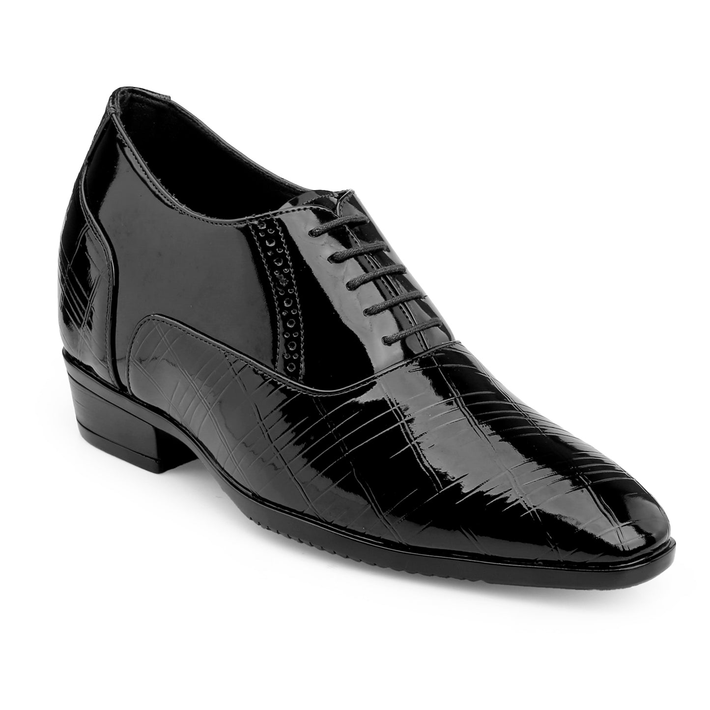 3.5” Elevator Shoes for Men – Glossy Black, Hidden Heel for Height Boost
