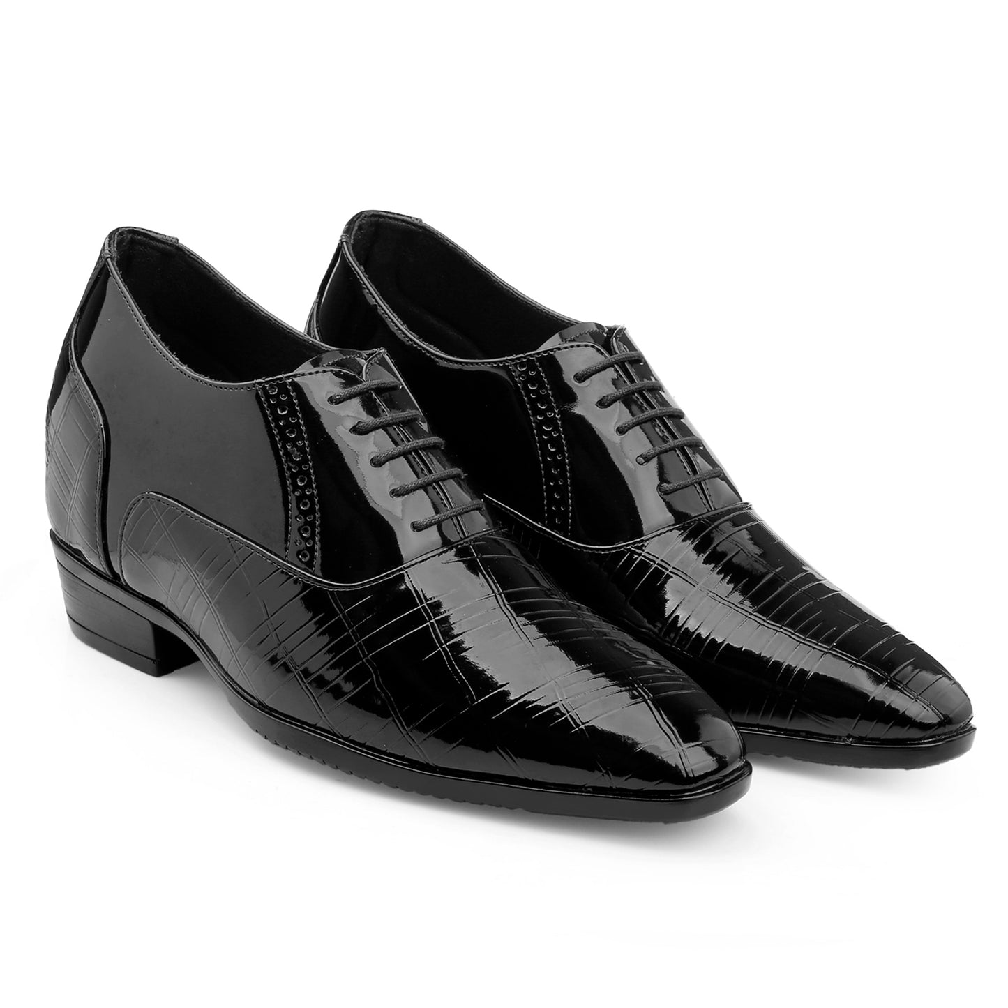 3.5” Elevator Shoes for Men – Glossy Black, Hidden Heel for Height Boost