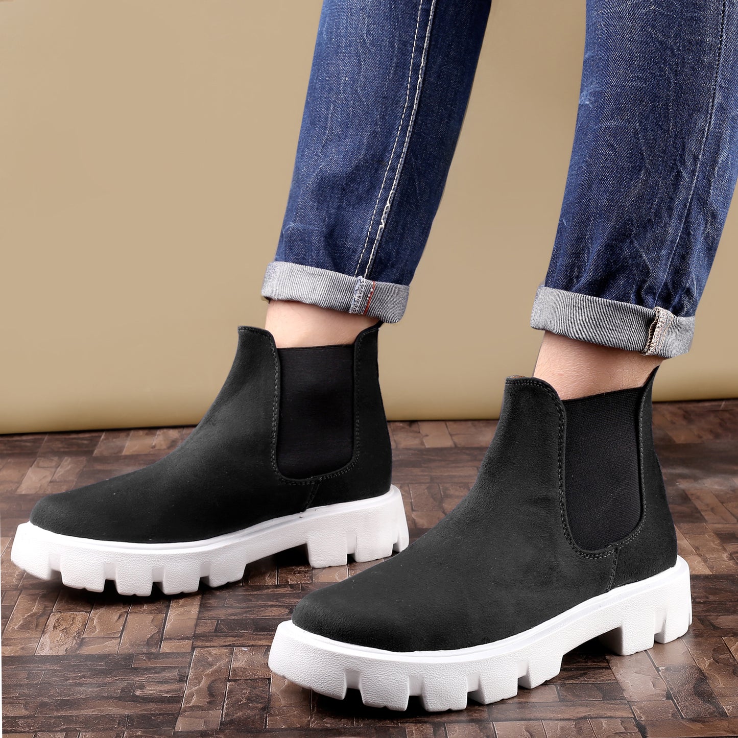 Bxxy Men's Suede Material Casual Chelsea Slip-On Boots