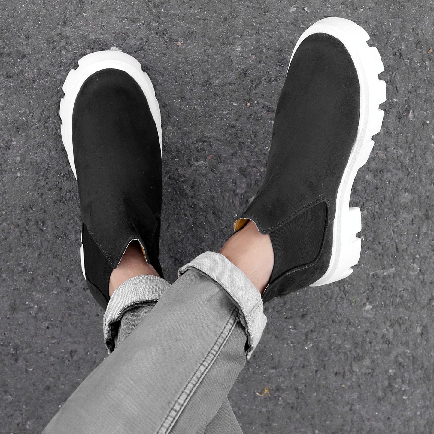 Bxxy Men's Suede Material Casual Chelsea Slip-On Boots
